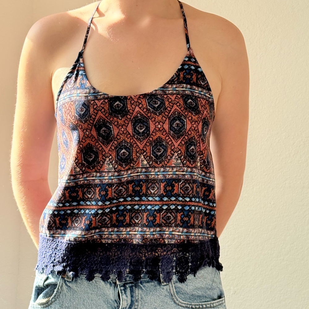 Forever 21 Orange Black Crop Camisole